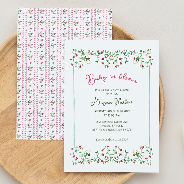 Invitación Bebé floral de mano en Chica de sangre Baby Shower (Subido por el creador)