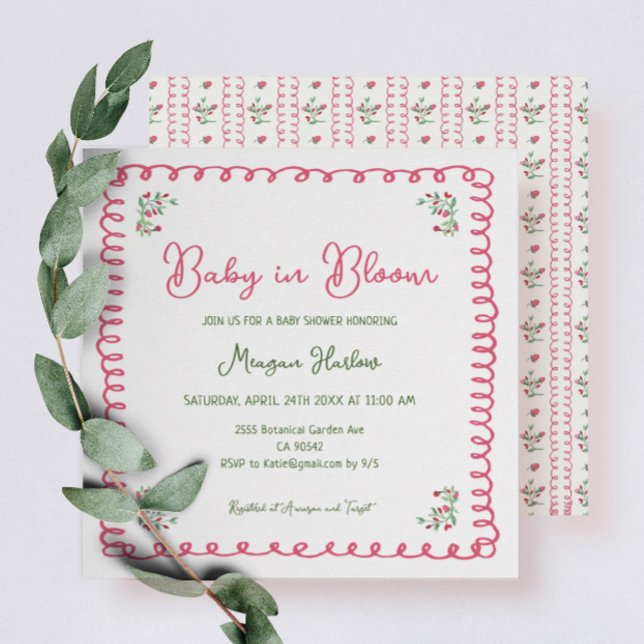Invitación Bebé floral dibujado a mano en Baby Shower Square (Subido por el creador)