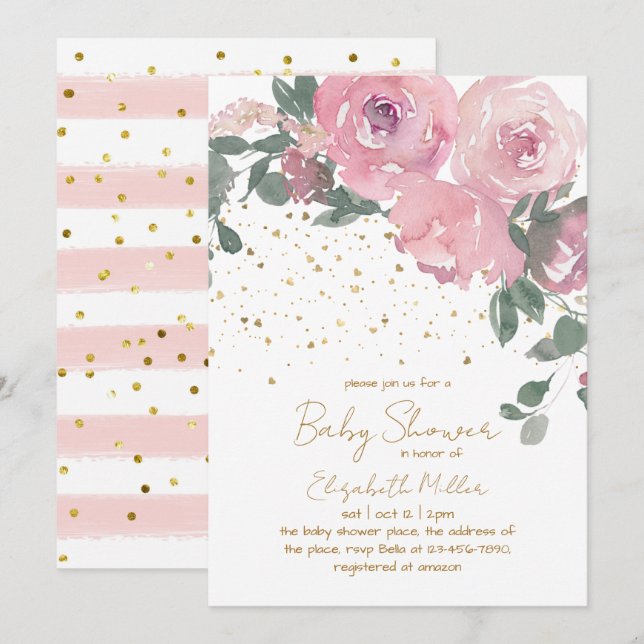 Invitación Bebé floral en Baby Shower (Anverso / Reverso)