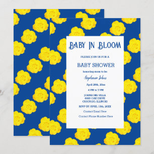 Invitación Bebé floral en flor azul de la marina Baby Shower 