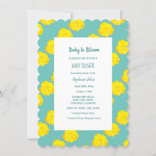 Invitación Bebé floral en rosas amarillas Verde azuladas de B