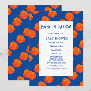 Invitación Bebé floral en sangre Naranja de Baby Shower azul