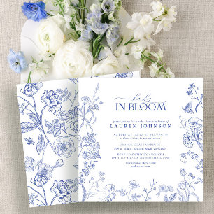 Invitación Bebé floral francés azul y blanco victoriano en fl