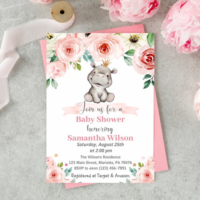 Invitación Bebé floral Hippo Princess Baby Shower (Subido por el creador)