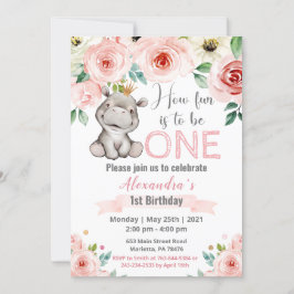 Invitación Bebé floral Hippo Princess Birthday Party