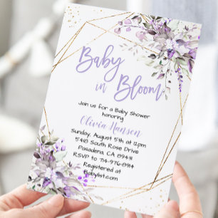 Invitación Bebé Floral Lavender en Baby Shower Bloom