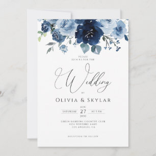 Invitación Bebé Floral Luz Azul Código QR Todo En Un Boda