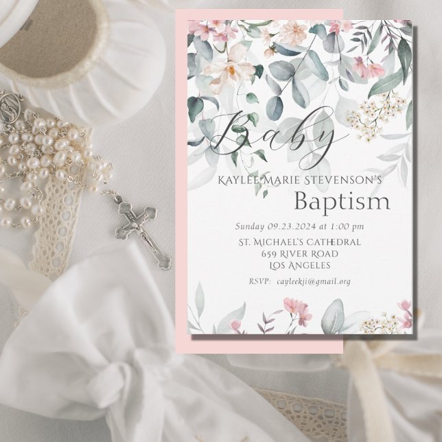 Invitación Bebé Floral Rosa Bebé Baptismo (Subido por el creador)
