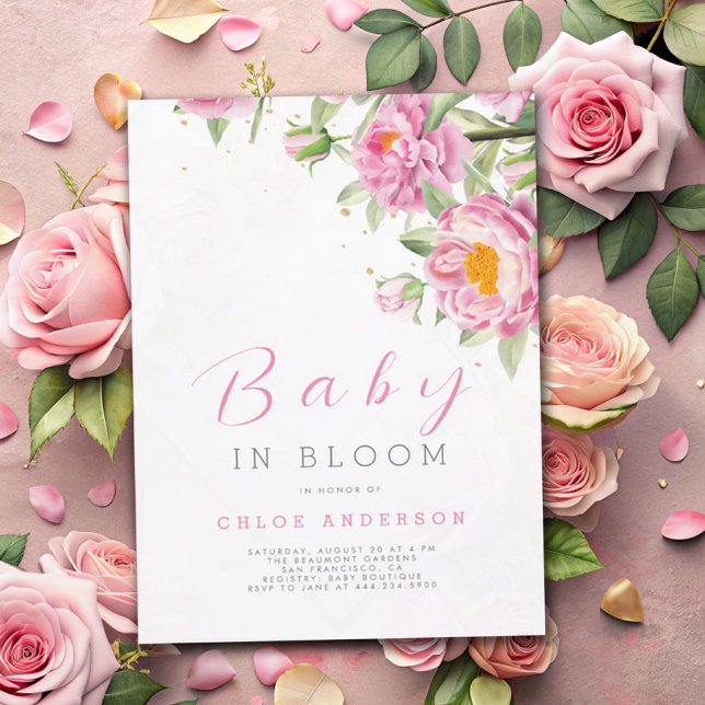 Invitación Bebé floral rosa chica en baño de ducha (Subido por el creador)