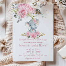 Bebé Floral Rosa Cute Elephant Chica Baby Shower
