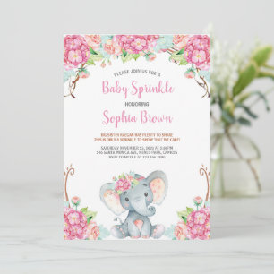 Invitación Bebé Floral Rosa Cute Elephant Chica Baby Shower