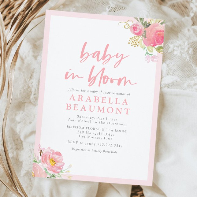 Invitación Bebé Floral Rosa En Baby Shower En Bloom (Subido por el creador)