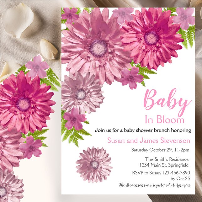 Invitación Bebé Floral Rosa En Ducha De Brunch De Bloom (Subido por el creador)