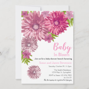 Invitación Bebé Floral Rosa En Ducha De Brunch De Bloom