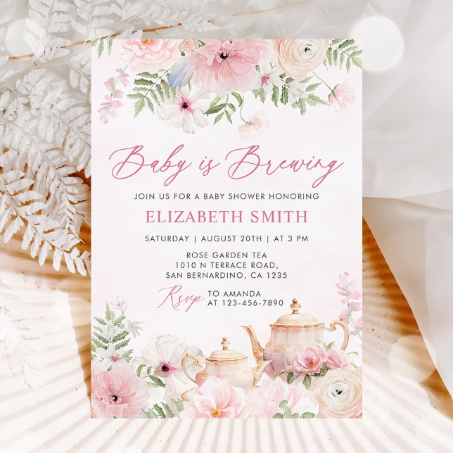 Invitación Bebé floral rosa está preparando Fiesta de té Baby (Subido por el creador)