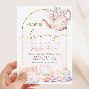 Invitación Bebé floral rosa está preparando Fiesta de té Baby