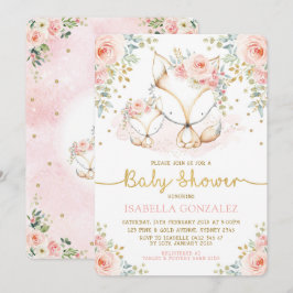 Invitación Bebé floral rosa Rubor Woodland Fox Chica Shower
