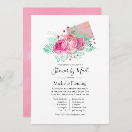 Invitación Bebé floral rosa y moteado o ducha de novia por co
