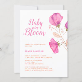 Invitación Bebé floral rosado en Baby Shower en sangre
