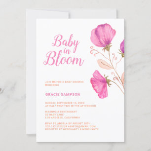 Invitación Bebé floral rosado en Baby Shower en sangre