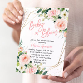 Invitación Bebé floral rosado en Baby Shower en sangre