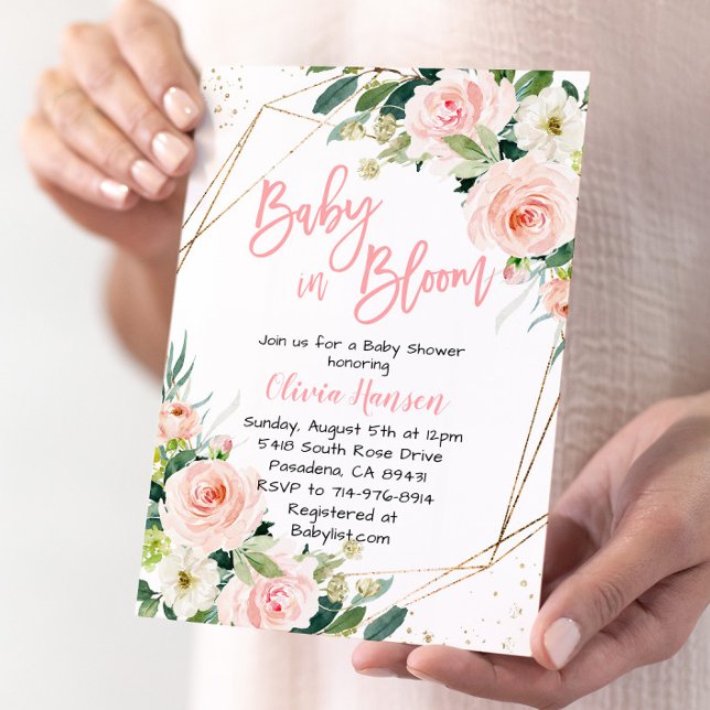 Invitación Bebé floral rosado en Baby Shower en sangre (Subido por el creador)