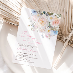 Invitación Bebé floral rosado en Baby Shower en sangre