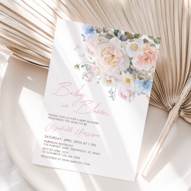 Invitación Bebé floral rosado en Baby Shower en sangre (Subido por el creador)