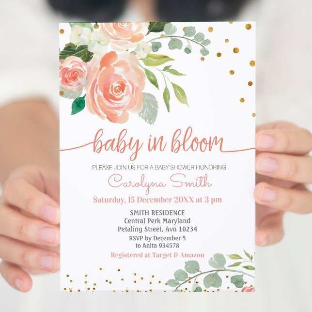 Invitación Bebé floral rosado en ducha de baño (Subido por el creador)