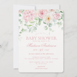 Invitación Bebé floral rosado en el Baby Shower Bloom Hydrang