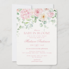 Invitación Bebé floral rosado en el Baby Shower Bloom Hydrang