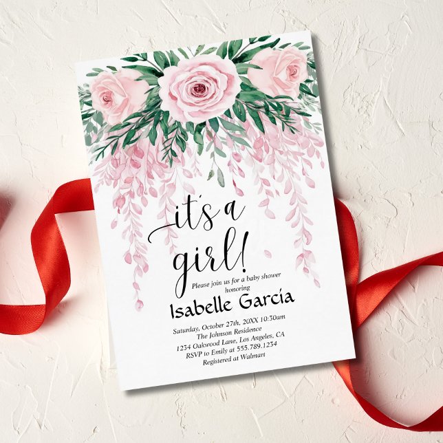 Invitación Bebé floral rosado Rubor en Chica de ducha de sang (Subido por el creador)