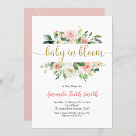 Invitación Bebé floral rosado Rubor en un Baby Shower en flor
