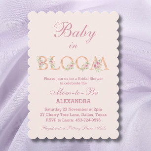 Invitación Bebé floral rosado Rubor en un Baby Shower en flor