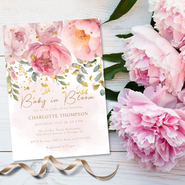 Invitación Bebé floral rosado Rubor en un Baby Shower en flor (Subido por el creador)