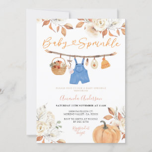 Invitación Bebé florido Clothesline Calabaza Caída Bebé Raspl