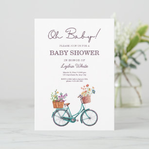 Invitación Bebé florido con ducha de bebé en bicicleta Baby S