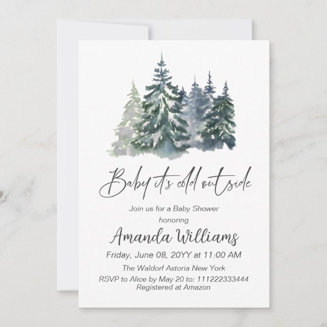 Invitación Bebé forestal frío fuera del Baby Shower invernal (Anverso)