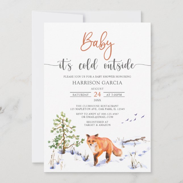 Invitación Bebé Fox de invierno hace frío fuera de Baby Showe (Anverso)