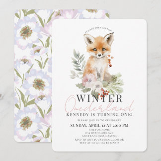 Invitación Bebé Fox Winter Onederland Chica Primer cumpleaños