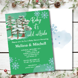Invitación Bebé, frío afuera, copo de nieve verde