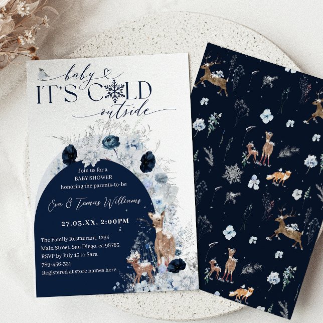 Invitación Bebé frío afuera del Baby Shower de venados floral (Subido por el creador)