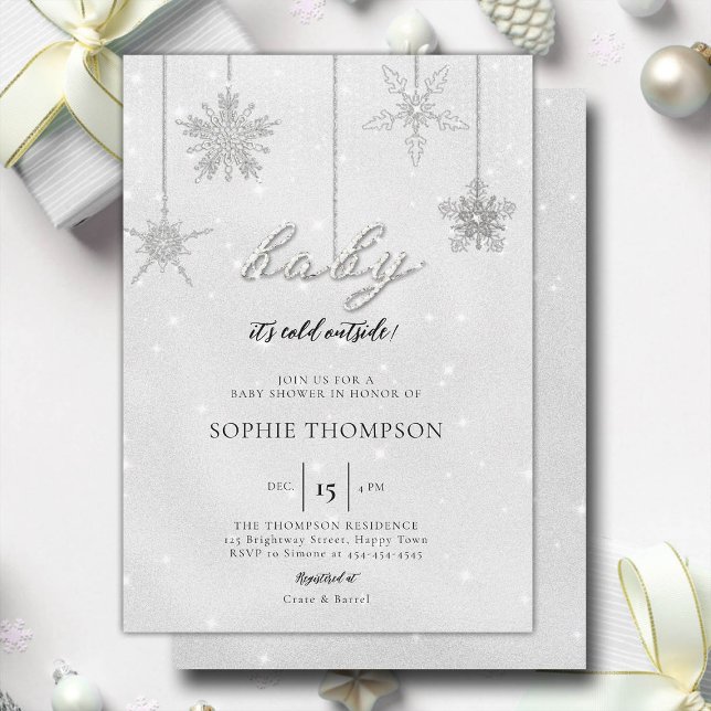 Invitación Bebé Frío Exterior Purpurina Snowflake Ducha Neutr (baby its cold outside baby shower invitation rhinestone glitter sparkle snowflakes gender neutral)