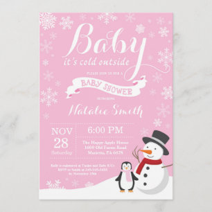 Invitación Bebé, frío fuera, Chica de invierno Baby Shower ro