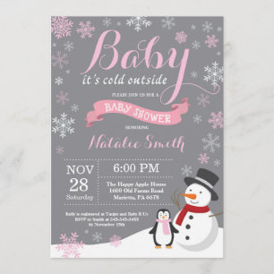 Invitación Bebé, frío fuera, Chica de invierno Baby Shower ro