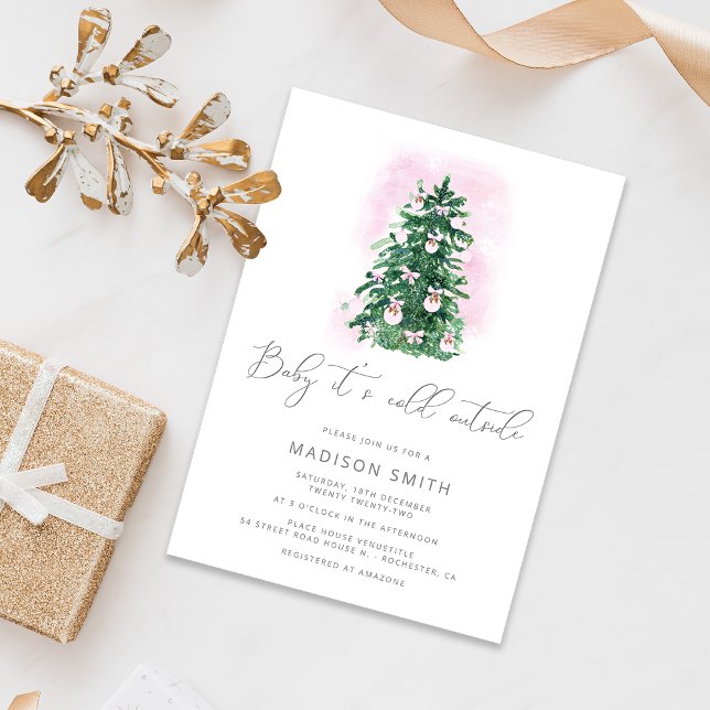 Invitación Bebé, frío fuera chica rosa, ducha moderna para be (Subido por el creador)