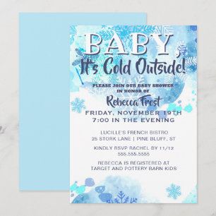 Invitación Bebé, frío fuera, copos de nieve, ducha azul