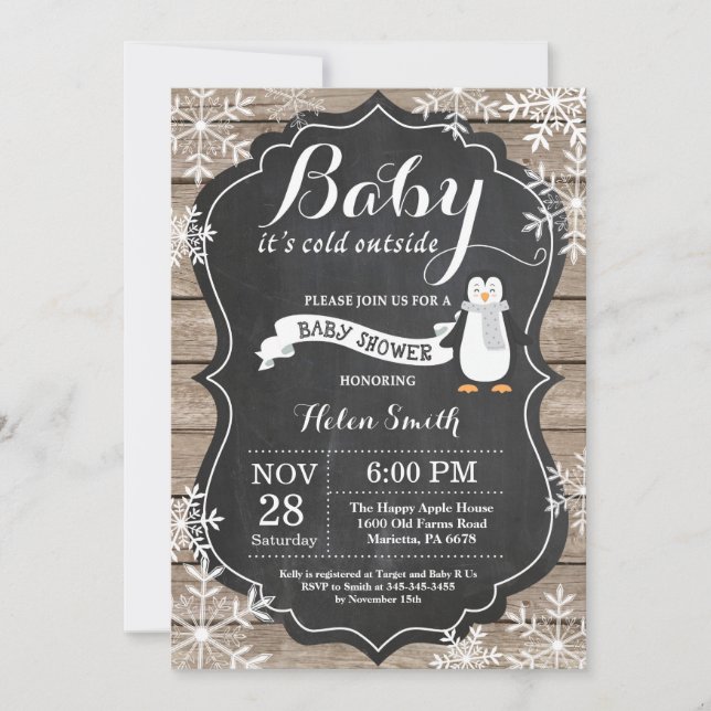 Invitación Bebé, frío fuera de Baby Shower pingüino (Anverso)