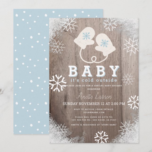 Invitación Bebé, frío fuera de Baby Shower virtual azul (Anverso / Reverso)