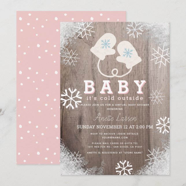 Invitación Bebé, frío fuera de Baby Shower virtual rosa (Anverso / Reverso)